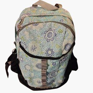 L L Bean Backpack Blue Floral Mesh Pockets Padded Straps